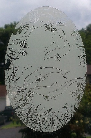 Seashore Glass Etching Stencils: Dolphin, Palm Trees, Shells