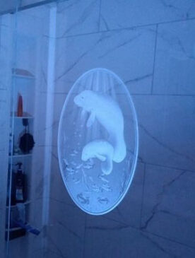 Manatee Decal 2017 Applied to a Shower Glass