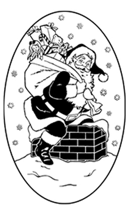 Santa with bag of toys going down chimney