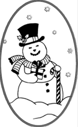 Snowman holding a present and candy cane in the snow